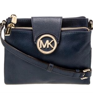 Michael Kors Classic Navy Leather Crossbody Bag - Gold Hardware Nwt